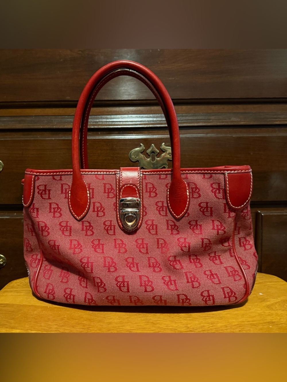 Dooney And Bourke Red Satchel Bag With Signature Logo
